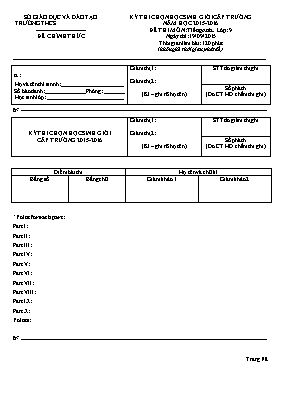 Đề thi học sinh giỏi cấp trường môn Tiếng Anh Lớp 9 - Năm học 2015-2016